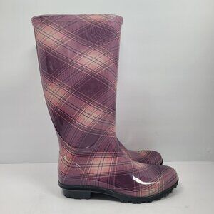 Chinook Women's Purple Plaid Rain Boots US Size 6 Made In USA NWOT